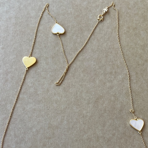Tory Burch Gold Heart Pendant Necklace with Mother-of-Pearl Inlay - Picture 3 of 4